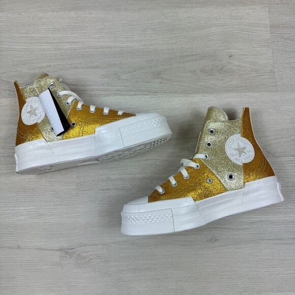 Converse Chuck 70 Plus Glitter High Top Sneaker Shoes Womens 7.5 Gold A08176C - Picture 6 of 8